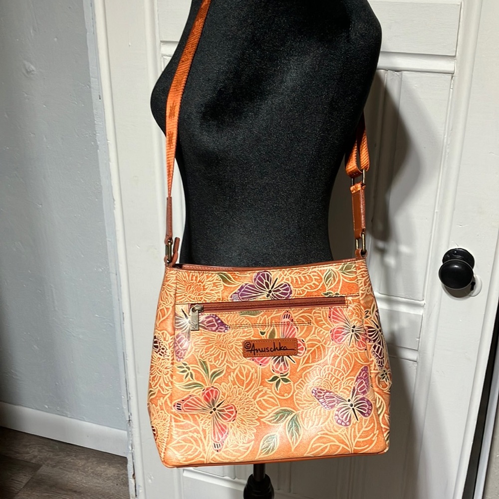 Anuschka Vibrant Orange Butterfly Crossbody/Shoulder Bag